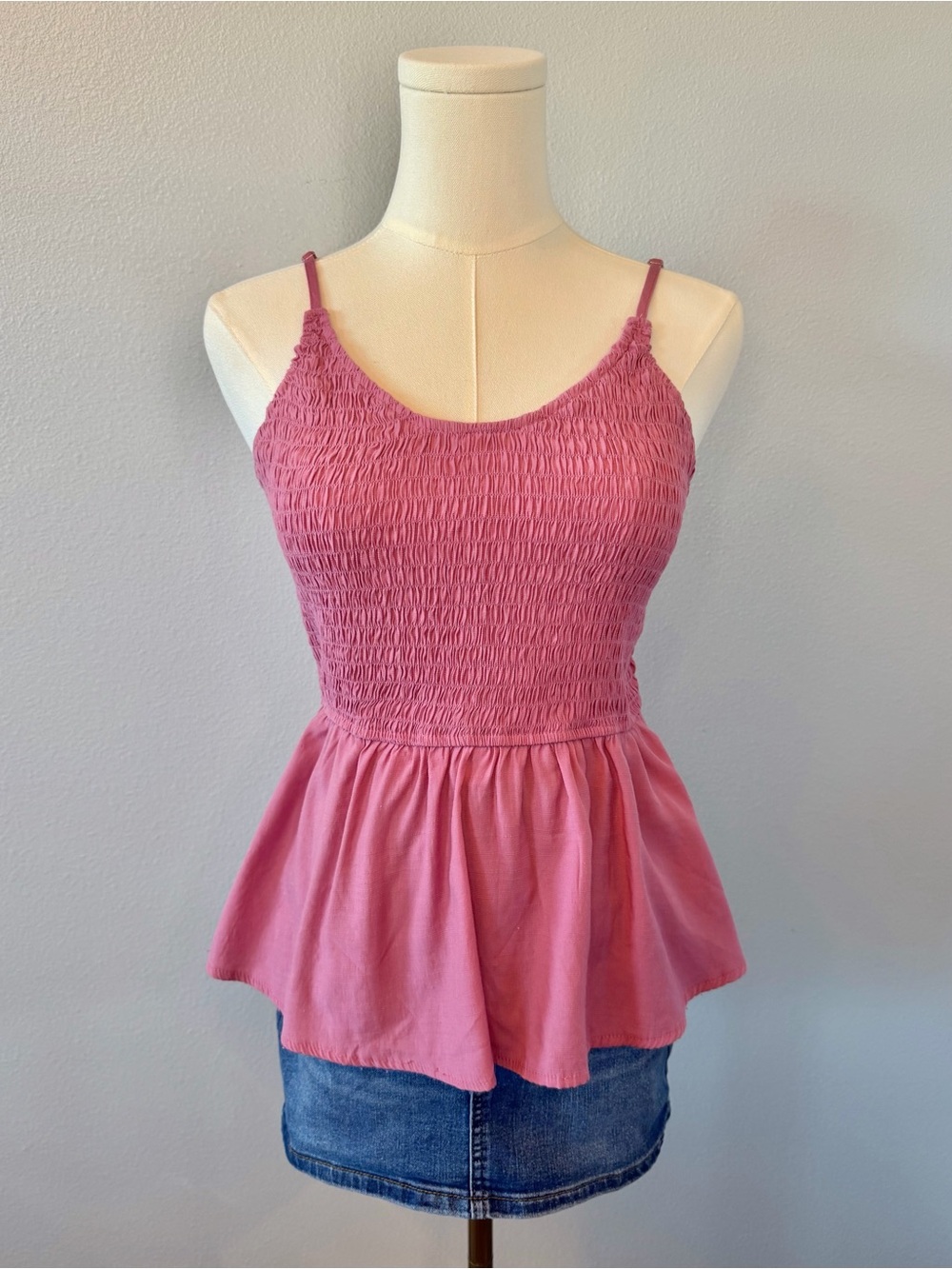 Bibi - Smocked Mauve Pink Peplum Cami Tank Top, Size Medium